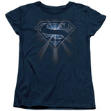 Superman Glowing Shield S/S Women's T-Shirt Navy