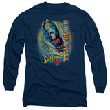 Superman Breakthrough Adult Long Sleeve T-Shirt Navy