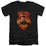 Superman Man On Fire Adult V-Neck T-Shirt Black