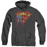 Superman Superman And Logo Adult Heather Hoodie Sweatshirt Black