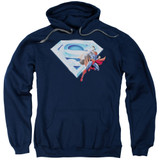 Superman Superman And Crystal Logo Adult Pullover Hoodie Sweatshirt Navy