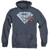 Superman Superman And Crystal Logo Adult Heather Hoodie Sweatshirt Navy