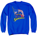 Superman American Flag Adult Crewneck Sweatshirt Royal Blue