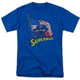 Superman American Flag Adult 18/1 T-Shirt Royal Blue