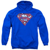 Superman Ripped And Shredded Adult Pullover Hoodie Sweatshirt Royal Blue