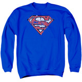 Superman Ripped And Shredded Adult Crewneck Sweatshirt Royal Blue
