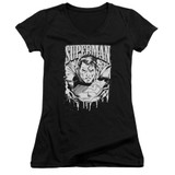 Superman Super Metal Junior Women's V-Neck T-Shirt Black