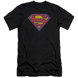 Superman SM Neon Distress Logo Premium Canvas Adult Slim Fit 30/1 T-Shirt Black