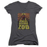 Superman Zod Poster Junior Women's V-Neck T-Shirt Charcoal