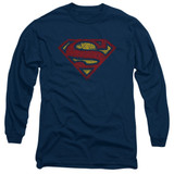 Superman Crackle S Adult Long Sleeve T-Shirt Navy