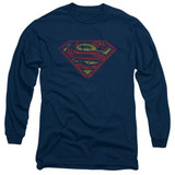 Superman S Shield Rough Adult Long Sleeve T-Shirt Navy
