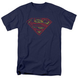 Superman S Shield Rough Adult 18/1 T-Shirt Navy