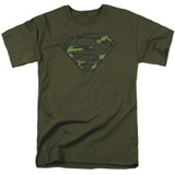 Superman Distressed Camo Shield Adult 18/1 T-Shirt Military Green