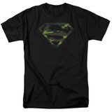 Superman Distressed Camo Shield Adult 18/1 T-Shirt Black