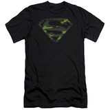 Superman Distressed Camo Shield Premium Canvas Adult Slim Fit 30/1 T-Shirt Black