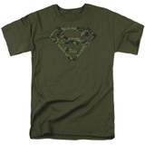 Superman Marine Camo Shield Adult 18/1 T-Shirt Military Green
