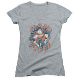 Superman Coming Through Junior Women's V-Neck T-Shirt Athletic Heather