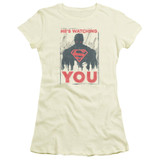 Superman Hes Watching You Junior Women's Sheer T-Shirt Cream