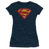 Superman Shattered Shield Junior Women's Sheer T-Shirt Navy