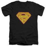 Superman Hot Steel Shield Adult V-Neck T-Shirt Black