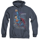 Superman Twilight Flight Adult Heather Hoodie Sweatshirt Navy