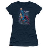 Superman Twilight Flight Junior Women's Sheer T-Shirt Navy