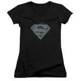 Superman Checkerboard Junior Women's V-Neck T-Shirt Black