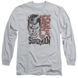Superman Retro Lines Adult Long Sleeve T-Shirt Silver