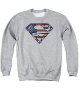 Superman Wartorn Flag Adult Crewneck Sweatshirt Athletic Heather