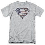 Superman Wartorn Flag Adult 18/1 T-Shirt Athletic Heather