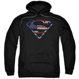 Superman Wartorn Flag Adult Pullover Hoodie Sweatshirt Black