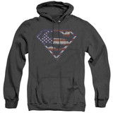 Superman Wartorn Flag Adult Heather Hoodie Sweatshirt Black