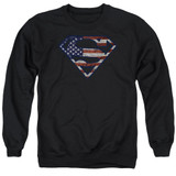 Superman Wartorn Flag Adult Crewneck Sweatshirt Black