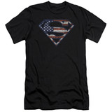 Superman Wartorn Flag Premuim Canvas Adult Slim Fit 30/1 T-Shirt Black