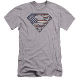 Superman Wartorn Flag Premuim Canvas Adult Slim Fit 30/1 T-Shirt Athletic Heather