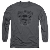 Superman Scrolling Shield Adult Long Sleeve T-Shirt Charcoal