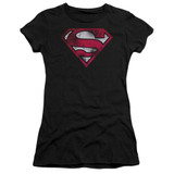 Superman War Torn Shield Junior Women's Sheer T-Shirt Black