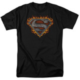 Superman Iron Fire Shield Adult 18/1 T-Shirt Black