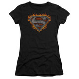 Superman Iron Fire Shield Junior Women's Sheer T-Shirt Black