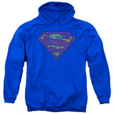 Superman Tattered Shield Adult Pullover Hoodie Sweatshirt Royal Blue