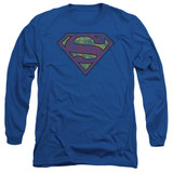 Superman Tattered Shield Adult Long Sleeve T-Shirt Royal Blue