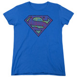 Superman Tattered Shield Women's T-Shirt Royal Blue