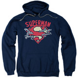 Superman Chain Breaking Adult Pullover Hoodie Sweatshirt Navy