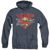 Superman Chain Breaking Adult Heather Hoodie Sweatshirt Navy
