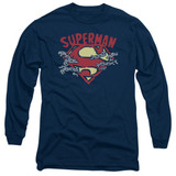 Superman Chain Breaking Adult Long Sleeve T-Shirt Navy