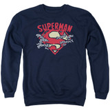 Superman Chain Breaking Adult Crewneck Sweatshirt Navy