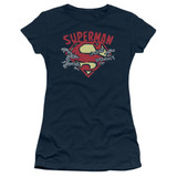 Superman Chain Breaking Junior Women's Sheer T-Shirt Navy