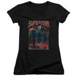 Superman Head Bang Junior Women's V-Neck T-Shirt Black
