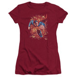 Superman Through Flame Junior Women's Sheer T-Shirt Cardinal