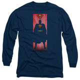 Superman Block Adult Long Sleeve T-Shirt Navy